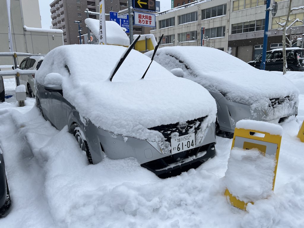 雪に埋もれていたカーシェアの車